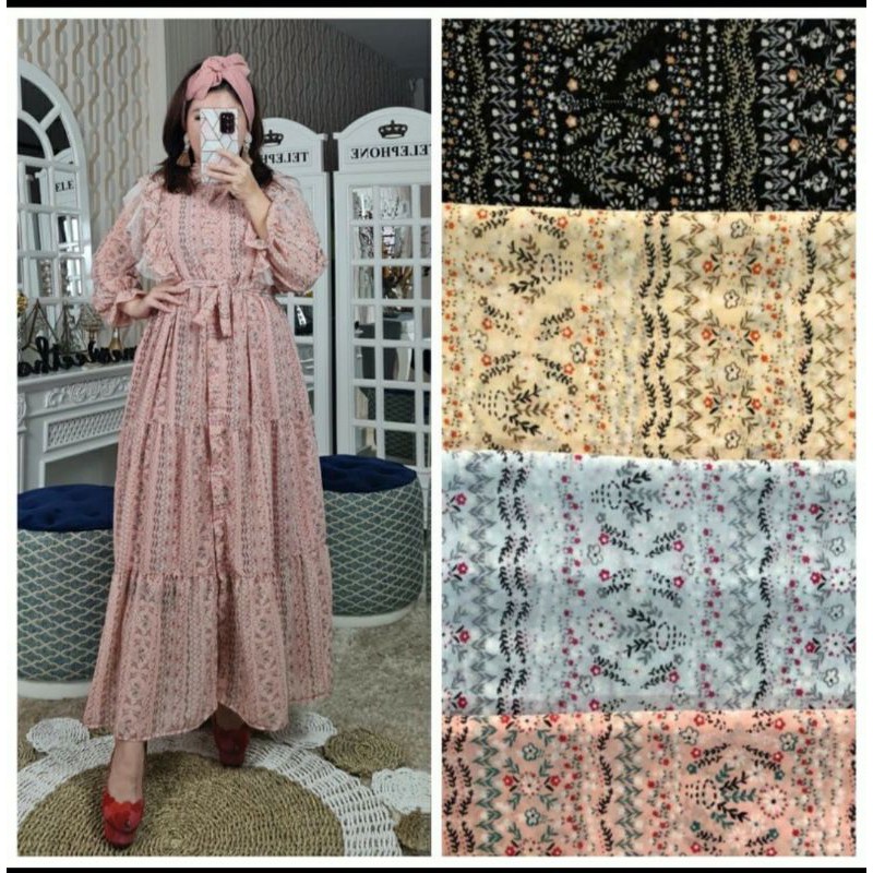 Gamis Mejiwang Bunga Kecil Rumbai