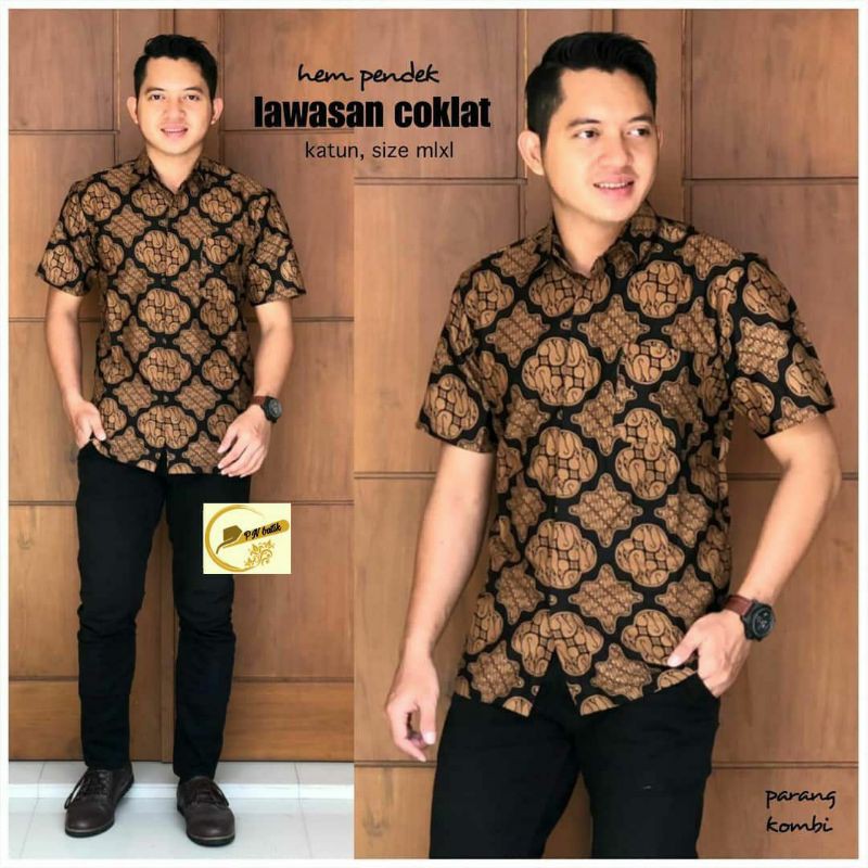 Risna Batik HRB026 Kenongo Hem Kemeja Batik Pria Lengan Pendek Katun Primis Premium Halus M L XL XXL-Parang Kombi