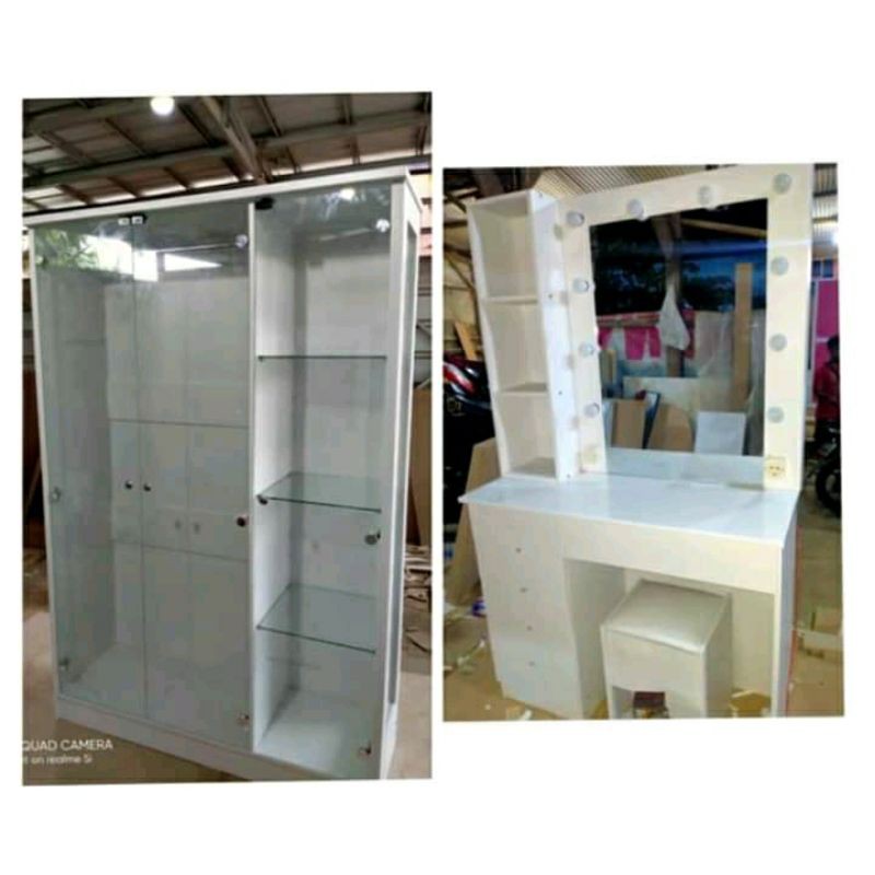 lemari gantung gamis kaca+meja rias lampu minimalis mewah