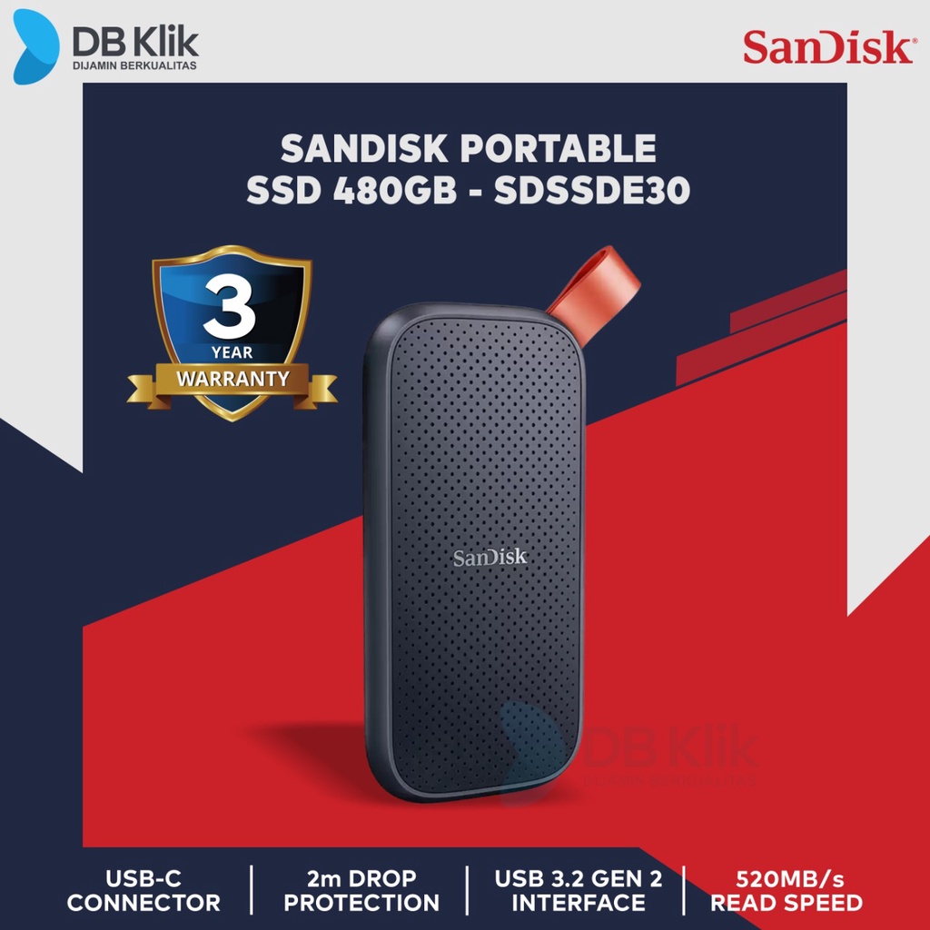 SSD External Sandisk Portable E30 480GB USB 3.2 - Sandisk 480GB USB C