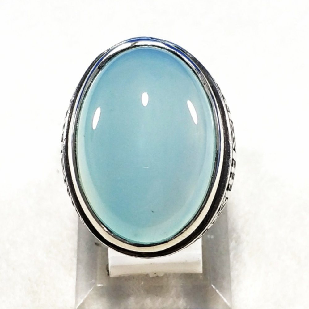 CINCIN BATU AKIK NATURAL BIRU SPIRTUS CHALCEDONY BIG SIZE MUMBUL BOSS TERMURAH