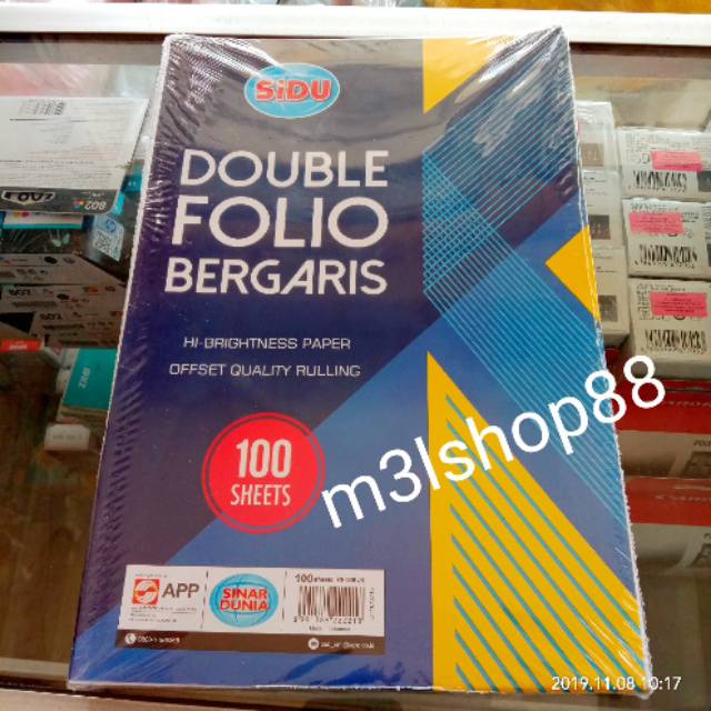 

Kertas double folio bergaris sidu 100 lbr