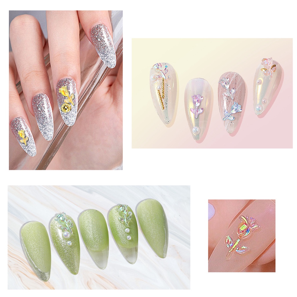 6 Sekat / Kotak Bunga Mawar Resin 3d Multiwarna Dekorasi Nail Art / Manicure Diy  kuku dekorasi