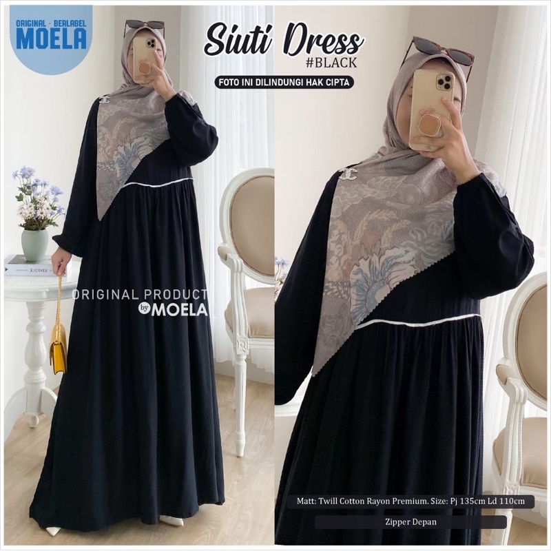 Gamis dress rayon polos Amora/Anse/Celin/Baisa/Biumi/Molin/Ciaji/Jihas/Flate/Tosti/Milly/Tisa/Siuti/Chesa/Fimel/Yapi/Lilci/Balo/Polse/Rensi/Silom/Neta/Rome by Moela berlabel-Siuti black