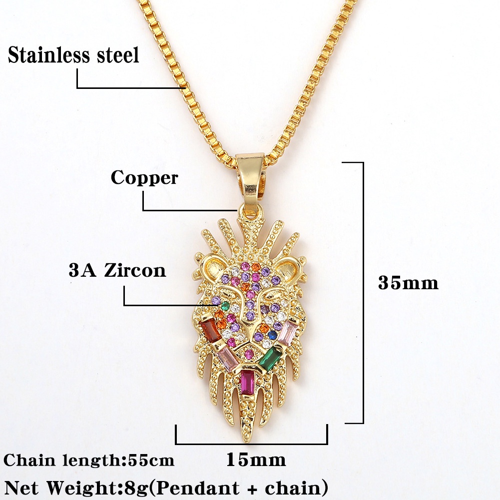 Ornamen Eropa hip hop trendi pria kepribadian pria kalung lion's head mikro bertatahkan zircon liont