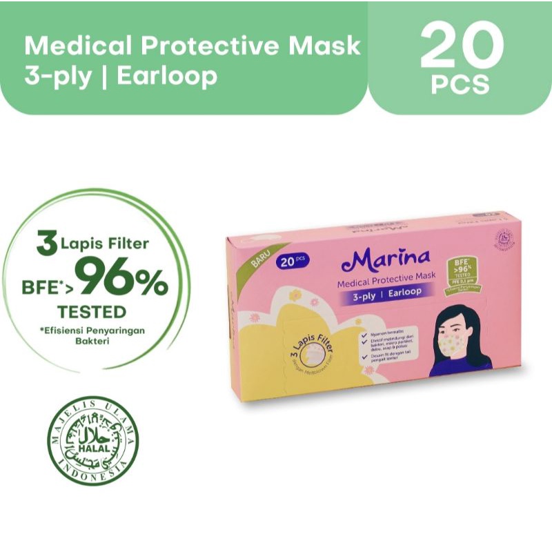 Marina masker medis 3ply motif isi 20pcs original
