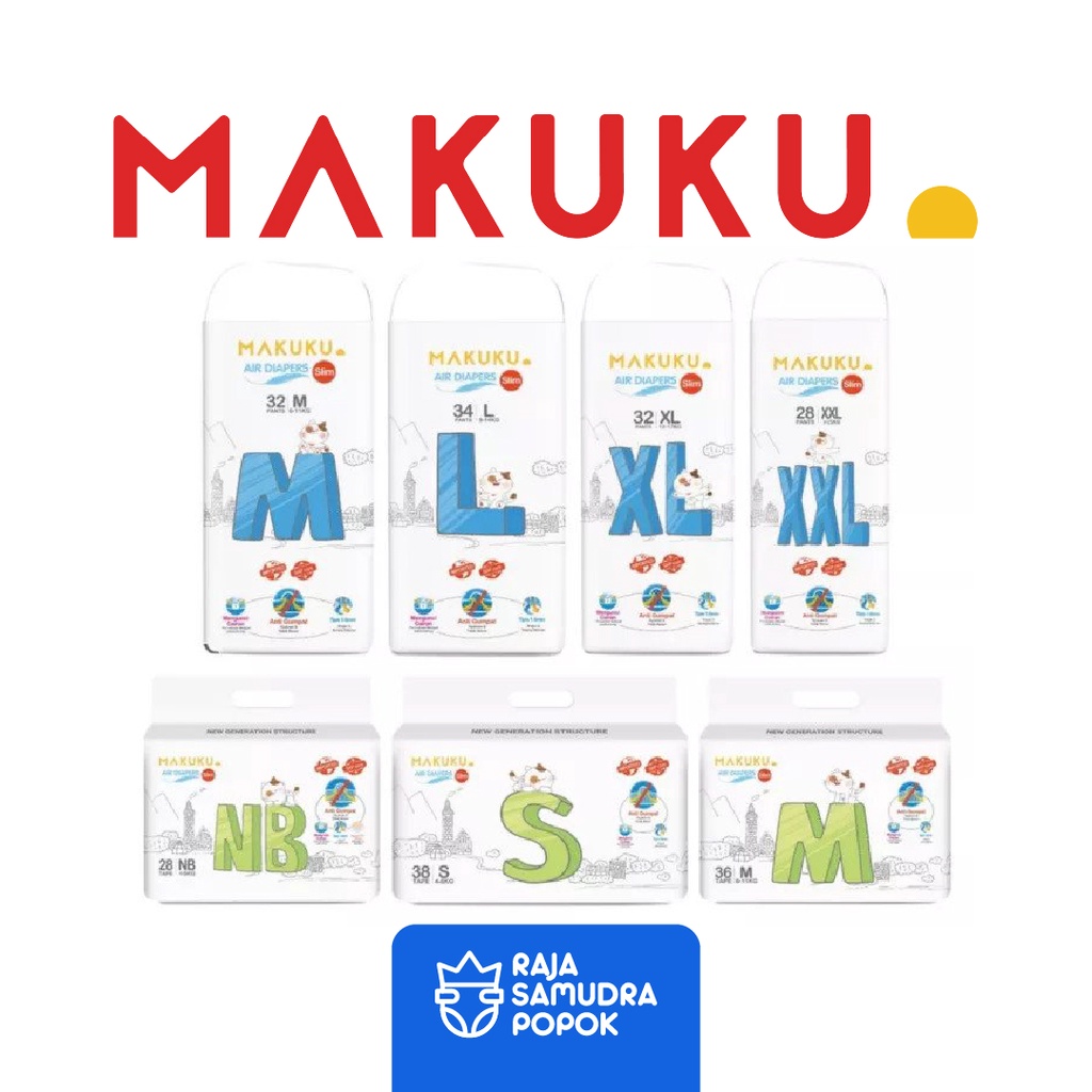 MAKUKU AIR DIAPERS SLIM NB28 TAPE, S38 TAPE, M32, L34, XL32, XXL28