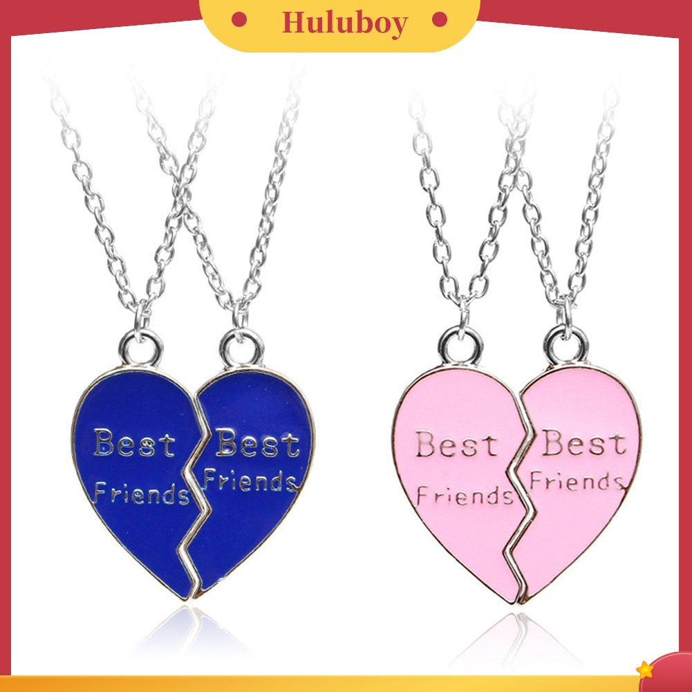 Hu Hu Hu Hu Hu Alat Bantu Pasang Kacamata♡ 2pcs / Set Kalung Rantai Dengan Liontin Hati Motif Tulisan Best Friend Untuk Wanita