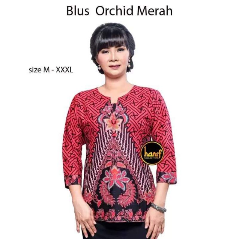 Baju Atasan Blus Wanita Murah Batik Kerja Orchid Merah