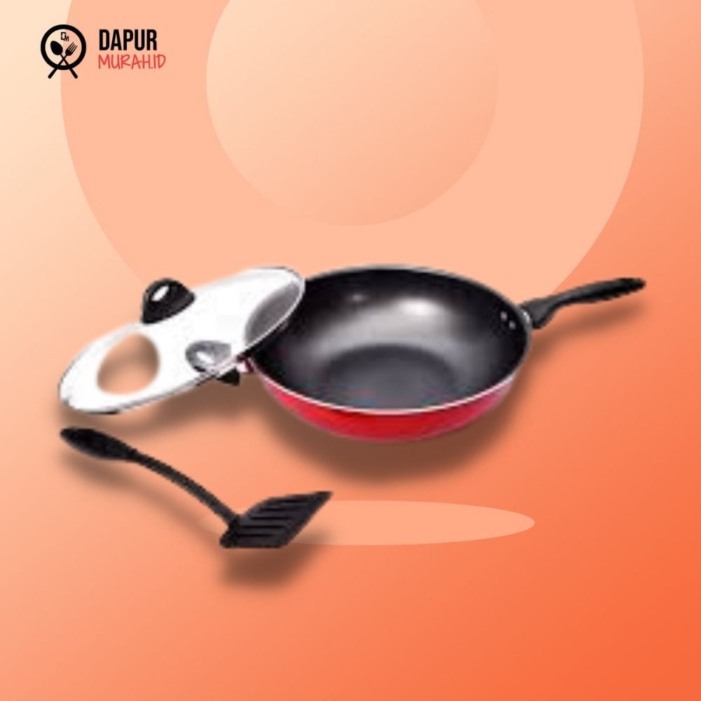 Wajan Stir Wok Supra Tutup Kaca + Spatula 32 cm