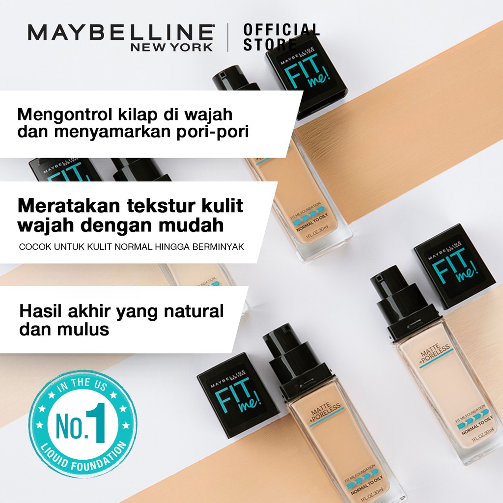 Maybelline Fit Me! Matte + Poreless Liquid Matte Foundation Make Up - Full Coverage 16HR Oil Control