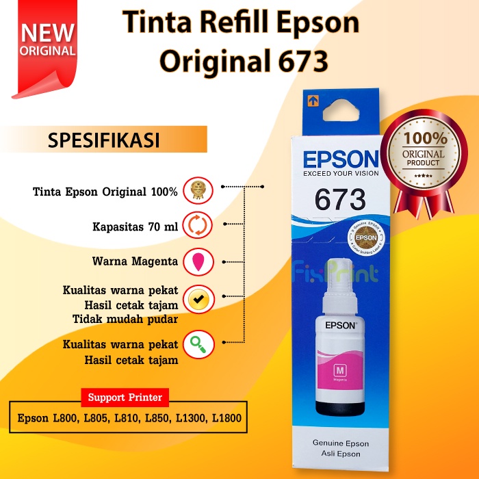 Tinta Epson Original 673 t6735 Light Cyan 70ml Printer L800 L805 L1800