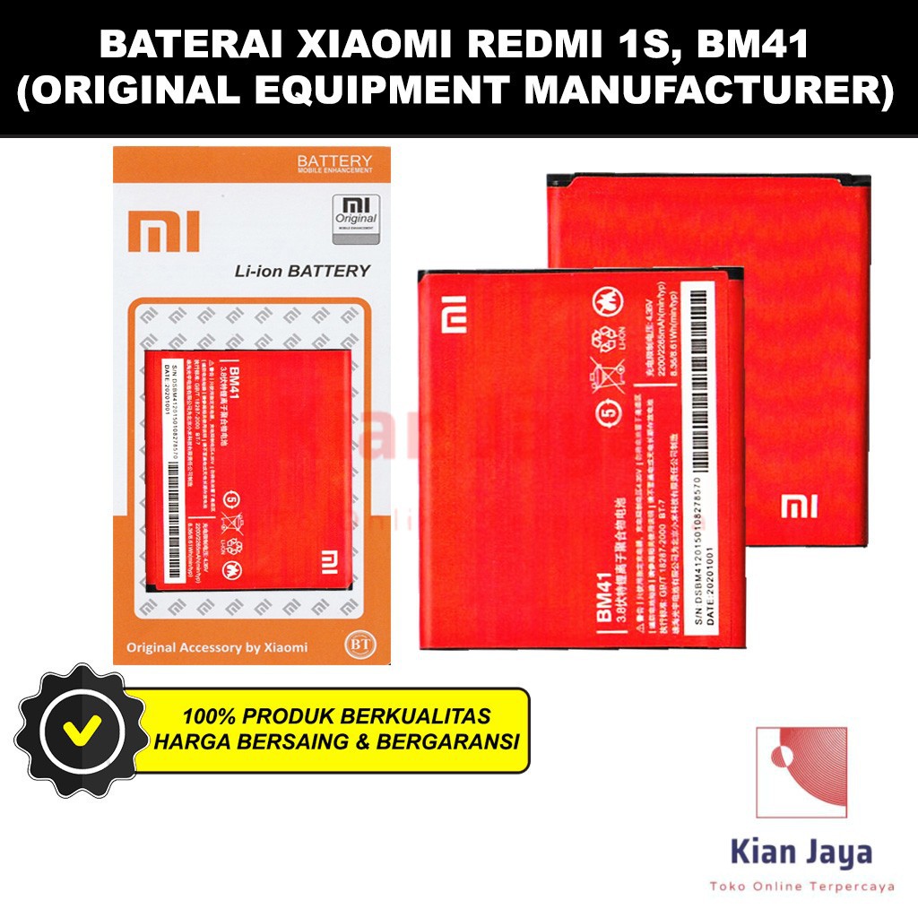 Baterai Hp XiaoMi Redmi 1S BM41 Original OEM Batrai, Batre, Battery Xiao Mi BM 41