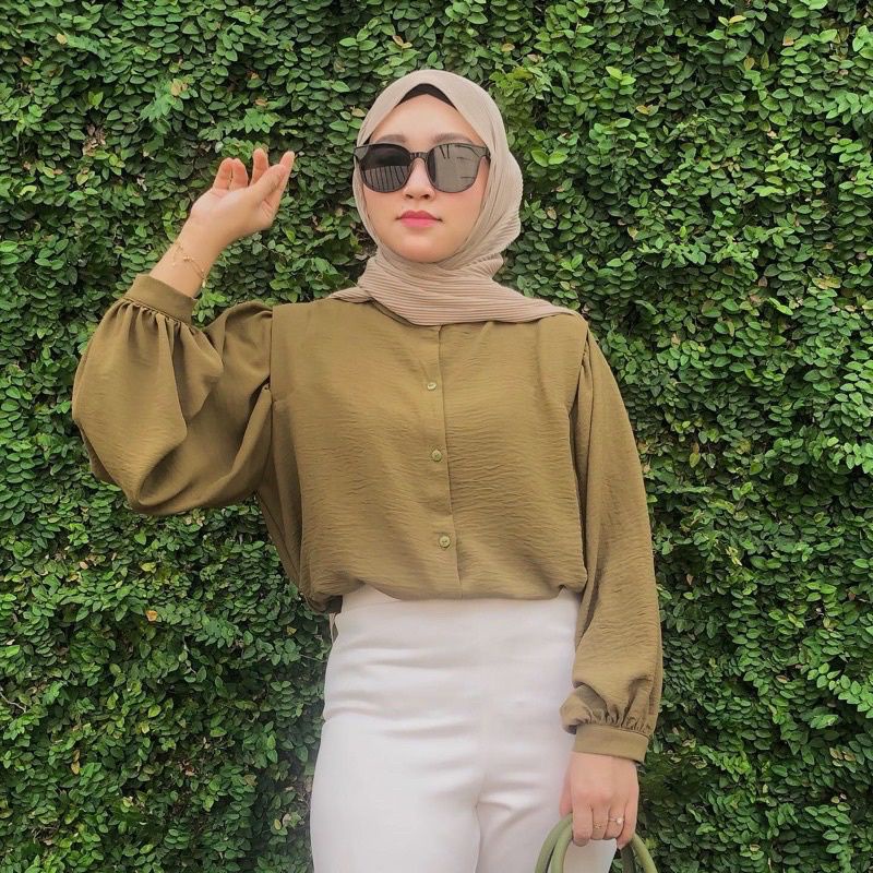 Reva Blouse Crinkle Premium Kemeja Formal Kerja / Crinkle Blouse Shanghai