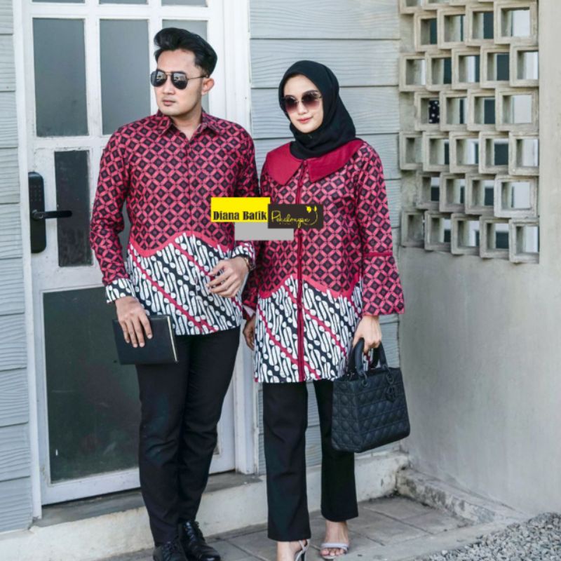 Coupel Atasan Batik Wanita Pria Modern Terbaru Lengan Panjang Full Kancing Motif Seno M L XL XXL