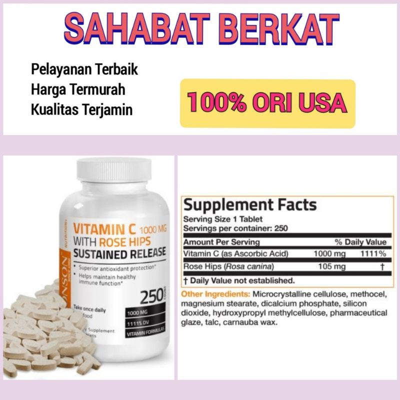 Bronson vitamin C 1000mg with rose hips 250 tablet sustained release