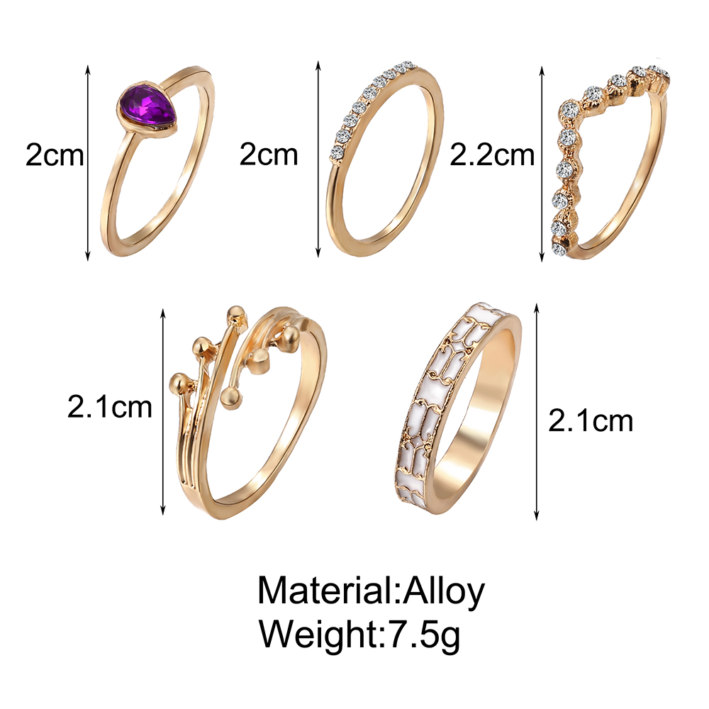 5Pcs/Set amethyst ring alloy women ring simple jewelry accessories