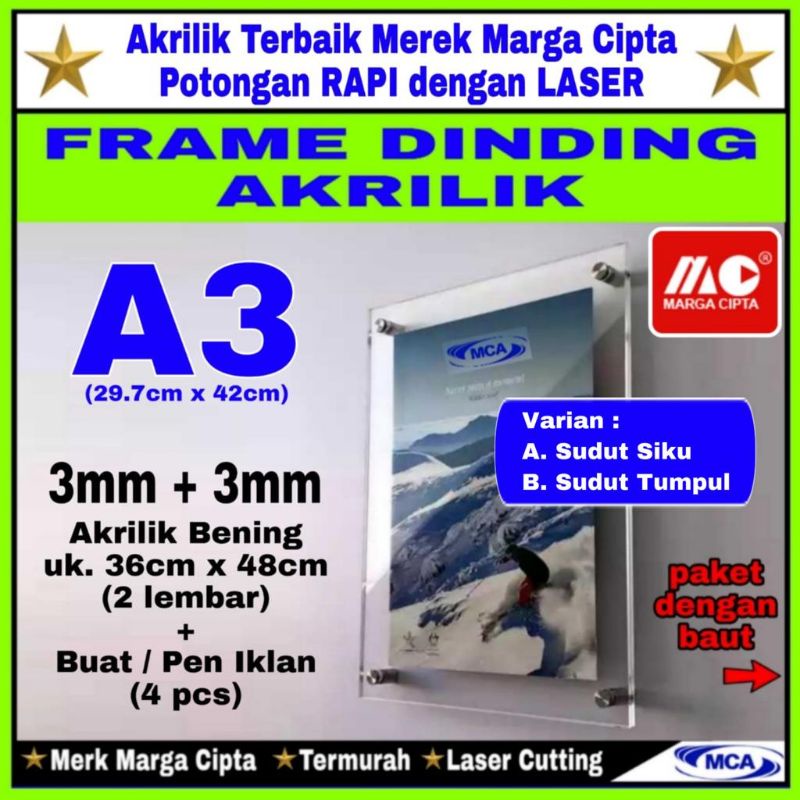 FRAME AKRILIK A3 (3mm+3mm) / Acrylic Frame / Frame Dinding / Marga Cipta / Frame Foto / Frame Poster