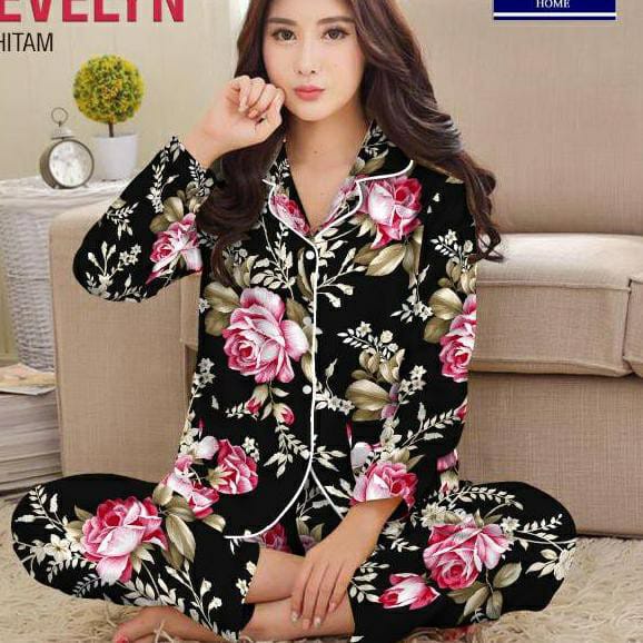 SETELAN PIYAMA / BAJU TIDUR WANITA LENGAN PANJANG MOTIF BUNGA 01 PP