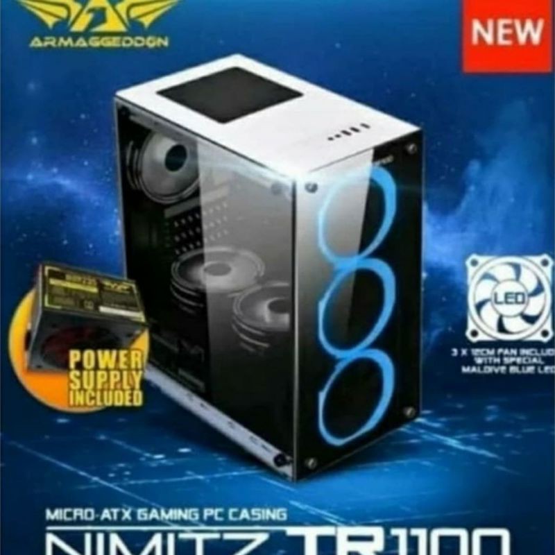 Casing CPU Gaming Armageddon Nimitz TR1100 Micro ATX Free PSU + 3 Fan Bekas Berkualitas