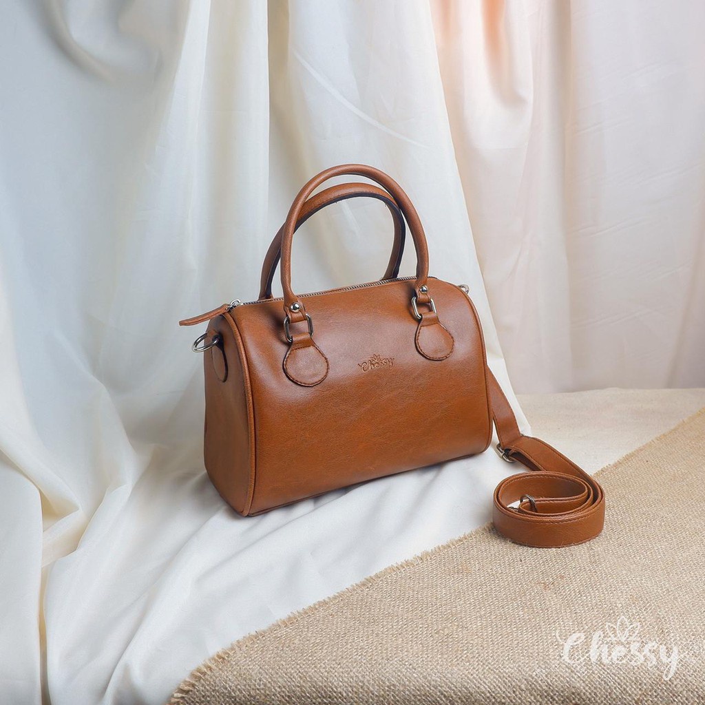 TAS SELEMPANG WANITA SLINGBAG TABUNG TAS BOSTON KULIT SINTETIS SERUNI BY CHESSY