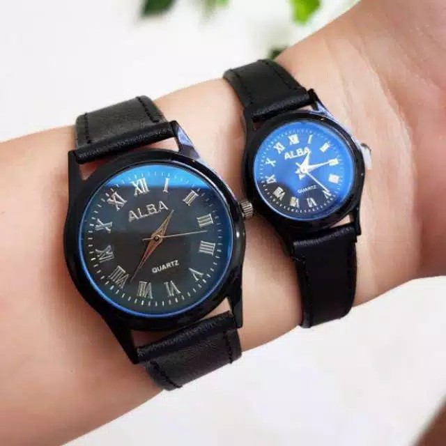 Jam Tangan Casual Couple/Pria/Wanita Alba Strap Kulit Detik Bawah Off Plat Putih