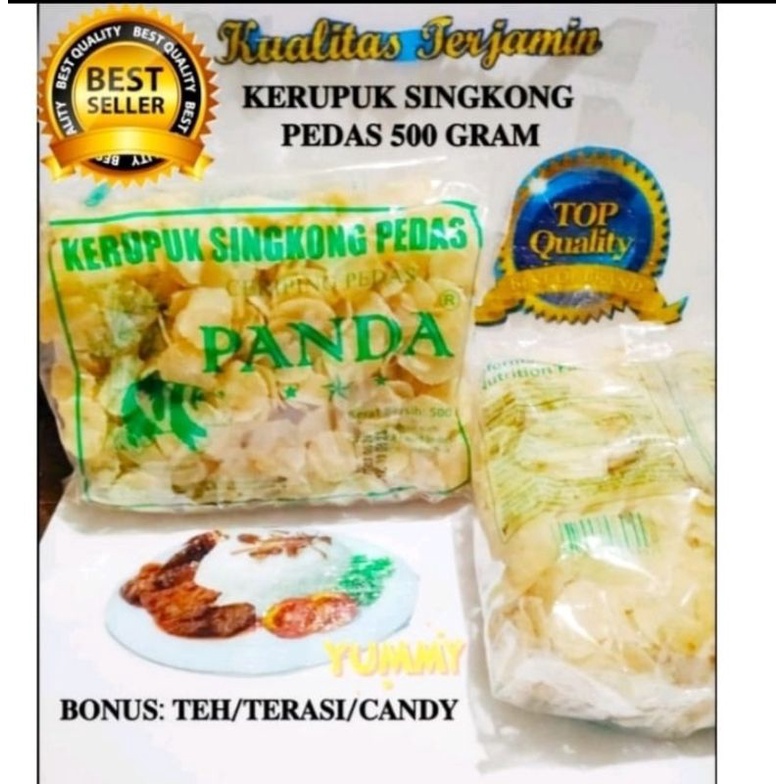 

KERIPIK SINGKONG PEDAS "PANDA" 500 GR BONUS TEH/TERASI/CANDY 9850