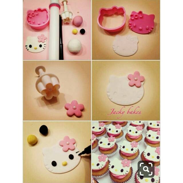 Paket dekorasi Cetakan Hello kitty cutter fondant embosser bento silmat alas adonan plunger