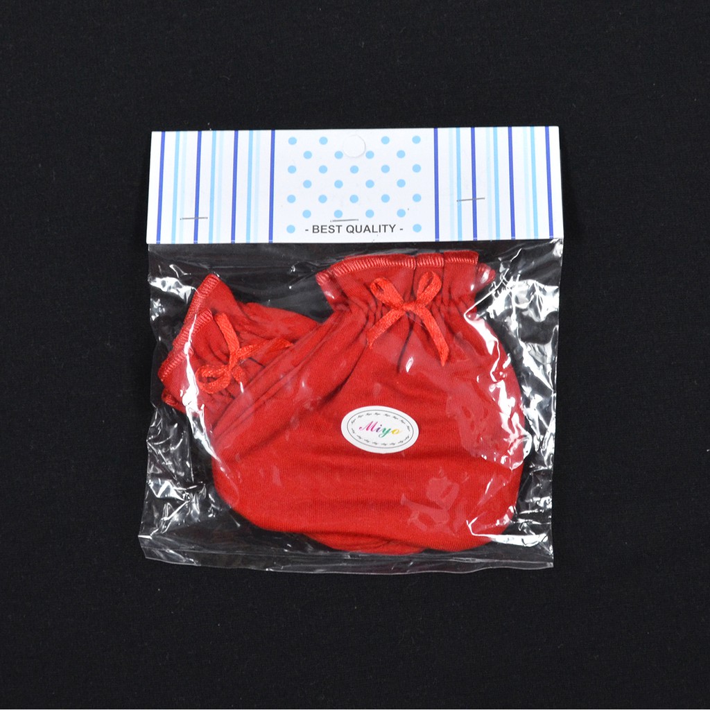 MIYO 1 Set Sarung Tangan Kaos Kaki Karet Bayi  Baby Merah 