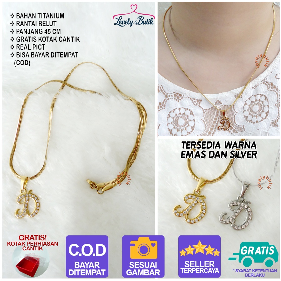 Lovelybutik - Kalung Inisial Huruf Titanium anti karat Kalung hurup Abjad Alphabet Ins D Klasik Bonus Kotak Perhiasan