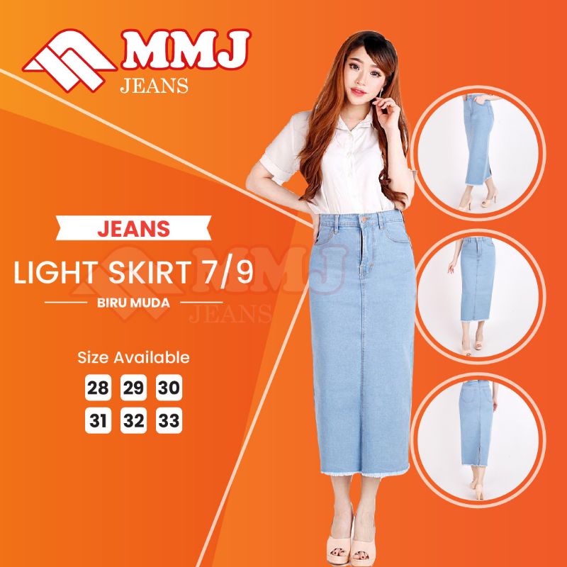 mmj jeans 090701 Cod Size 28 - 33 Rok Jeans Wanita 7/9 Light Skirt Rok Stretch Melar-4