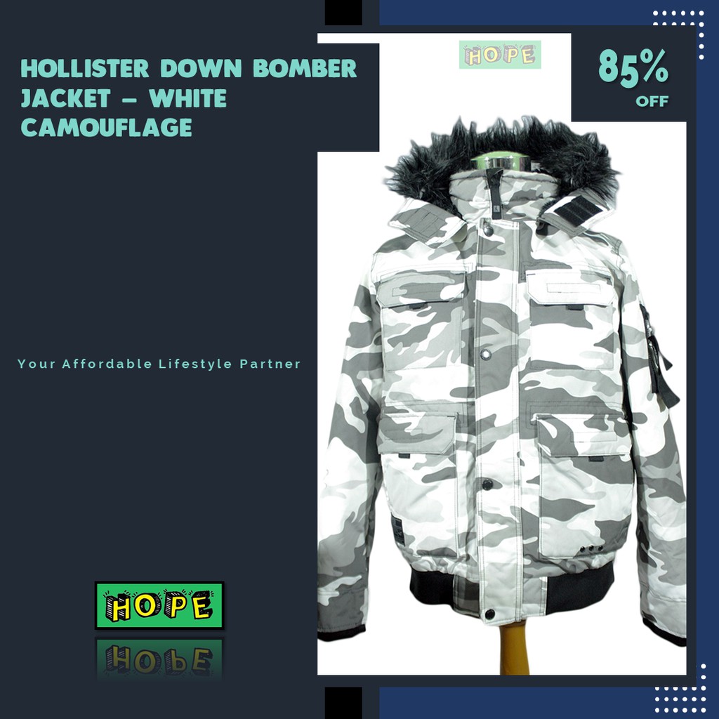 Original BNWOT Hollister Down Bomber Jacket - White Camouflage
