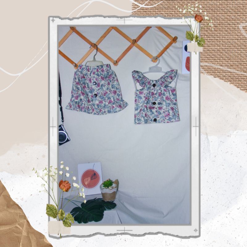 Inara Set baju musim panas anak model sabrina + Rok dengan motif bunga