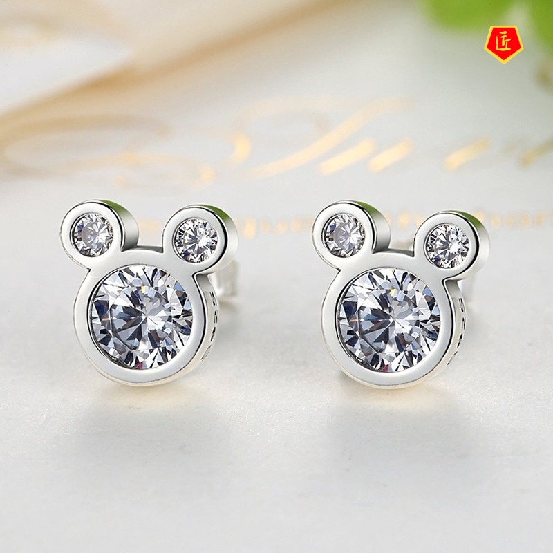 [Ready Stock]Women's Cute Mickey Mouse Shiny Diamond Ear Studs