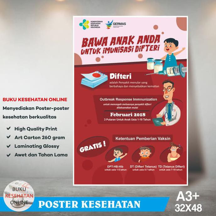 Jual Poster Kesehatan Difteri B - Laminating Glossy PRODUK TERBATAS ...