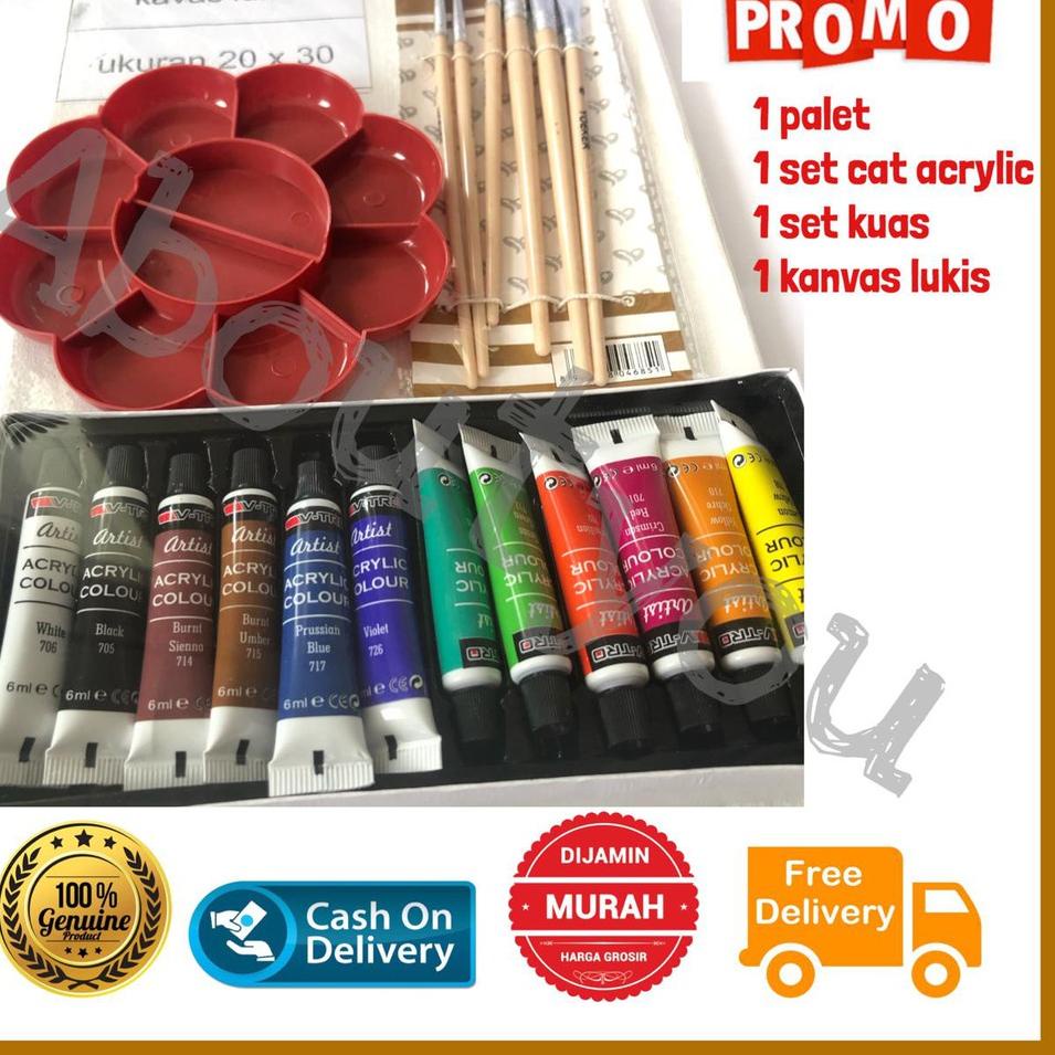 

[WJ759] PAKET LUKIS KOMPLIT 4 in 1 KANVAS Besar Cat Akrilik Palet Kuas Set Melukis Lengkap gjhy529