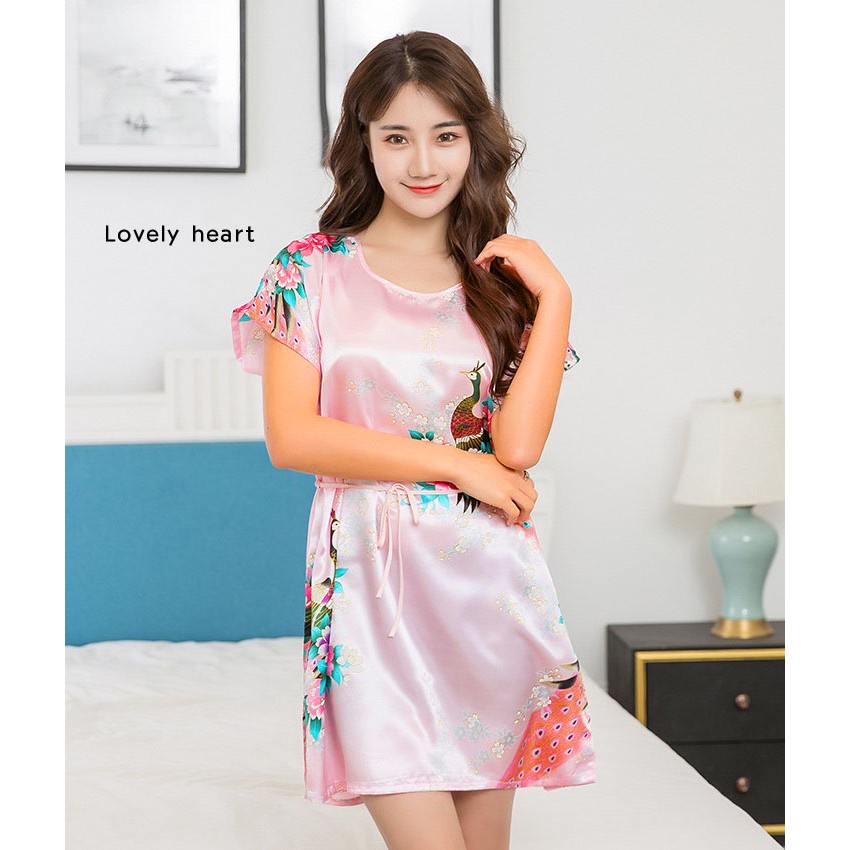 Baju Tidur Daster Satin Korea Fashion MERAK Wanita Peacock Babydoll Fashion Silk Sleepwear-BABY PINK