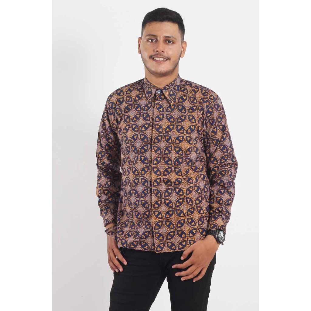 Kemeja Baju Batik Pria Lengan Panjang Cap Ungu Terasi Kawung