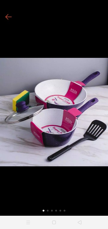 Bolde Super Pan Wok 26 Cm+panci 18 Cm Dengan Tutup Kaca Bahan Keramik Bonus Spatula & Spon
