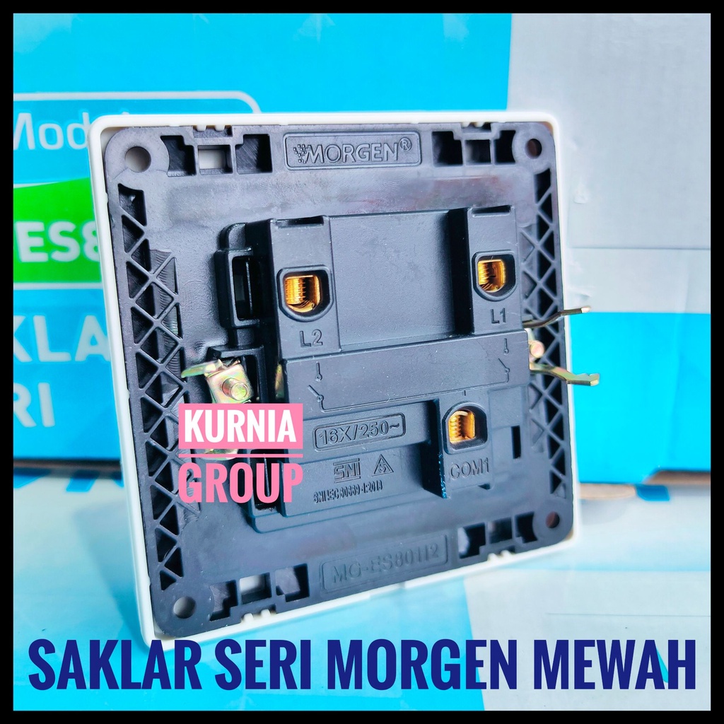 MORGEN Saklar Seri Stop Kontak Engkel Putih SLIM Inbow Saklar Dobel Isi 2 MEWAH Tanam Tembok Kualitas Bagus Full Kuningan 2 Gang 1 Way Duoble Switch Strip Nyala Radium Fosfor Pencetan Satu Dua Klik Lampu In Bow Desain Modern Warna Putih Socket Tv Stop+ CP