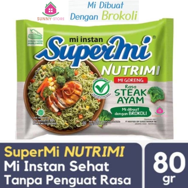 Supermi Nutrimi Mie Goreng Rasa Steak Ayam 80 gr Mie Brocoli Mie Instan Supermie Brokoli 80gr