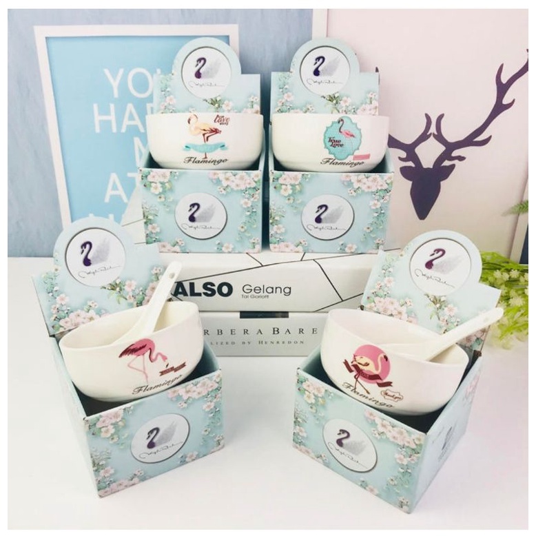 Mangkuk Rice Bowl Soup Bowl Porcelain Keramik Good Quality Flamingo Edition Gift Set Hadiah Kado Ult