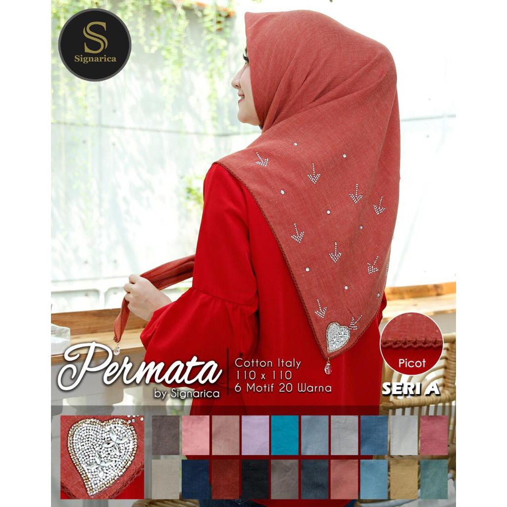SEGIEMPAT PERMATA PICOT HIJAB BY SIGNARICA BAHAN VOAL COTTON ITALY 110 X 110 SEGI EMPAT MEWAH GROSIR