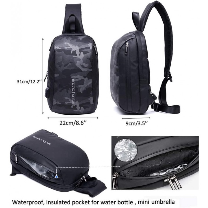 ARCTIC HUNTER XB00081 - Crossbody Sling Bag USB Port - Tas Selempang