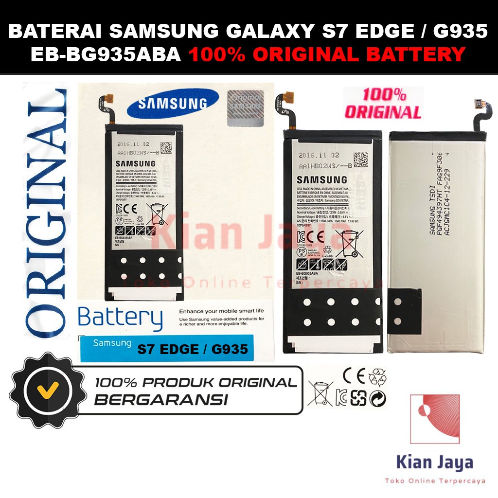 [Garansi 100% Ori] Baterai Samsung Galaxy S7 Edge G935 EB-BG935ABA Batre Batrai Battery Hp Original