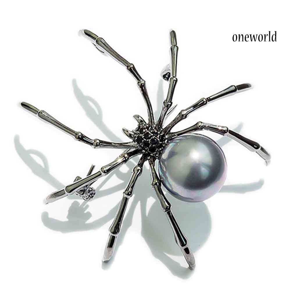 OW@ Fashion Women Rhinestone Faux Pearl Spider Brooch Pin Corsage Lapel Jewelry Gift