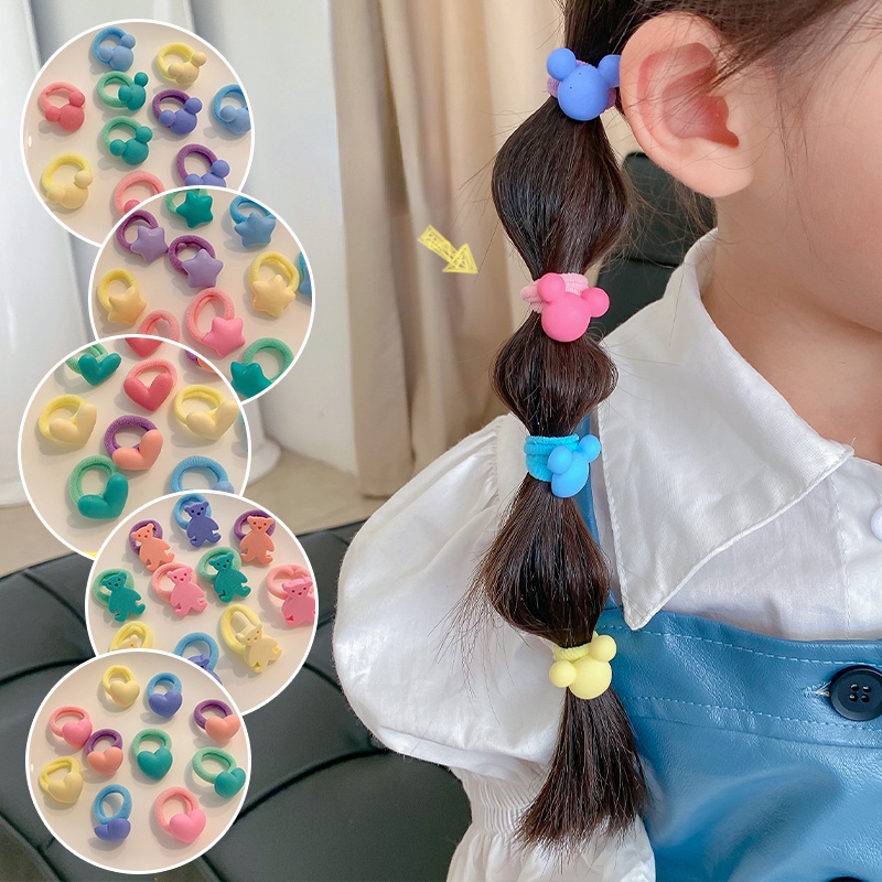 10pcs Ikat Rambut Bahan Karet Motif Unicorn / Permen / Buah / Es Krim Untuk Anak Perempuan