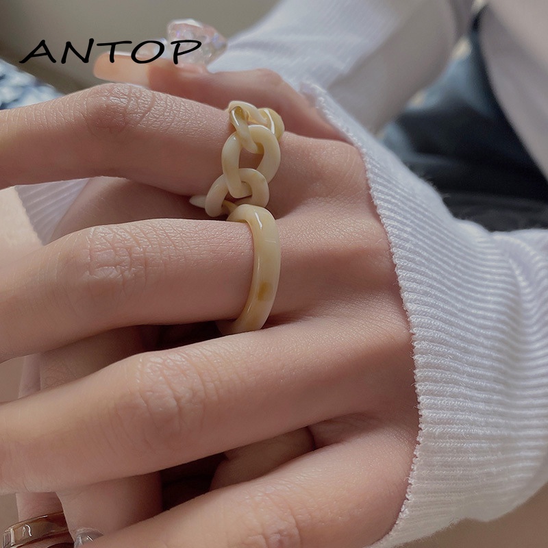 Retro Sederhana Berongga Resin Cincin Akrilik Rantai Kombinasi Cincin Set Untuk Wanita Perhiasan Aksesoris ANTOP