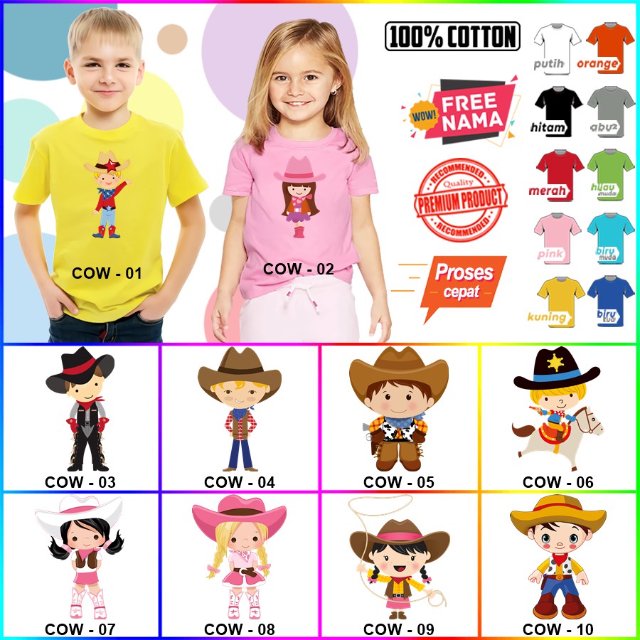 Baju Kaos ANAK DAN DEWASA COWBOY COUPLE (FREE NAMA)