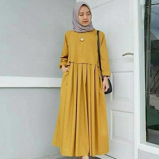 Dress Muslim Mei Long Tunik Busui Dms 5 Warna All Size Fit To L  - Biru Muda